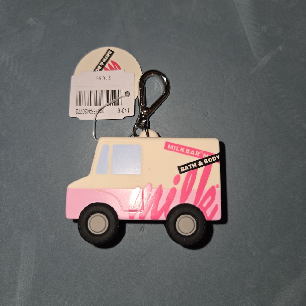 Bath & Body Works Pink and White Milk Truck Keychain